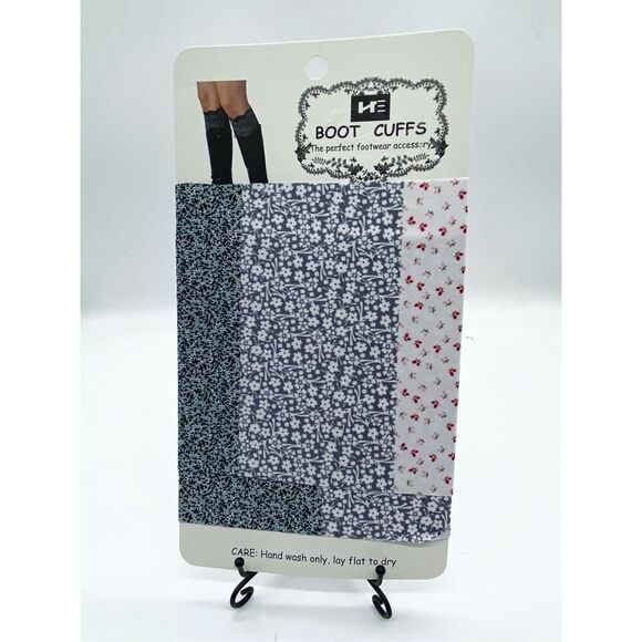 HE Boot CUFFS TAN LEOPARD  & blue gray patterned Print ONE SIZE NWT - Picture 3 of 3